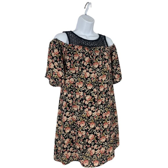Charlotte Russe Womens Off-Shoulder Black Floral Dress With Lace Yoke Size XS - Picture 3 of 10